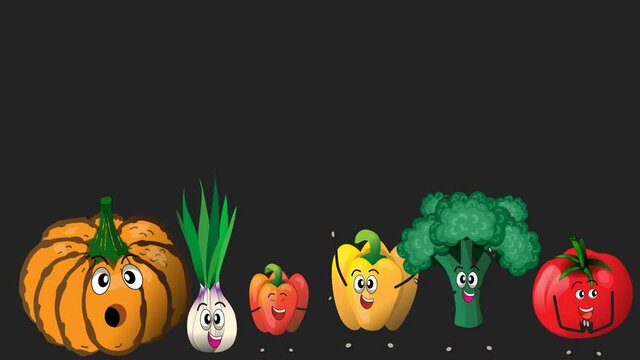vegetables, vegetables waving, funny vegetables moving, animation of the movement of vegetables, alpha channel, transparent background