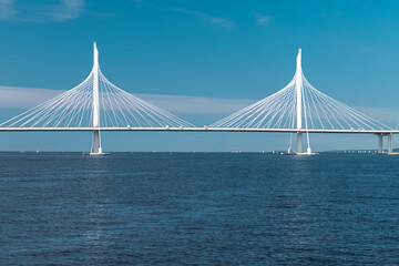 white bridge of western high-speed diameter on gulf of Finland in St. Petersburg