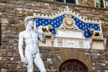 Statue of David by Michelangelo in Piazza della Signoria, Florence, Italy