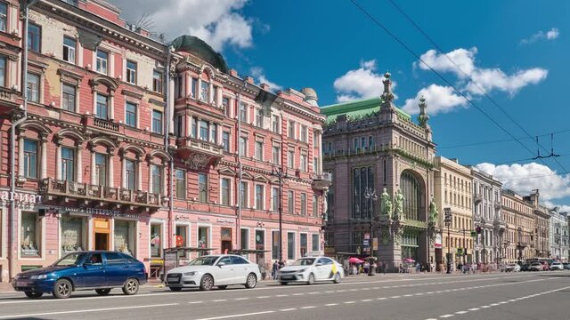 St. Petersburg. Shop merchants Eliseev timelapse. Comedy Theater named after N.P. Akimov. Nevsky Avenue. Russia