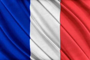 Colorful French flag waving in the wind. 3D illustration.