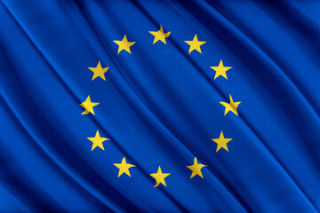 Colorful European Union EU flag waving in the wind. 3D illustration.