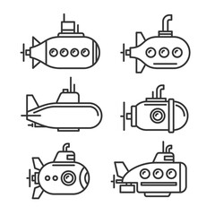Submarine Icons Set on White Background. Vector