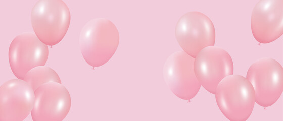 Luxury rose gold balloons in pink background vector.  3d realistic vector illustration for anniversary, birthday, sale and promotion,  party design element.