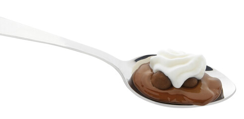 Chocolate y nata sobre cuchara Chocolate and cream on spoon. 