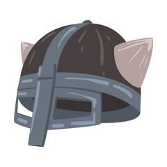 Horned Viking Helmet, Scandinavian, Celtic Solder Part of Clothes Vector Illustration