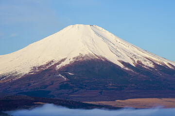 Fototapeta premium 早春のパノラマ台（山中湖村）から青空を背景にした富士山を望む