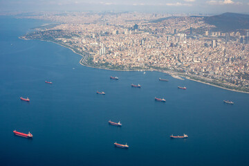 High angle amazing view the shores of Pendik and Kartal districts in Istanbul.
