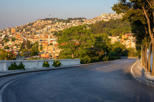 Empty road view from Varyant in Izmir. Varyant is the more widely known name for the United Nations Avenue an avenue in Izmir, Turkey that is well known for its winding route and vista of the city.