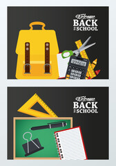 back to school poster with chalkboard and schoolbag set supplies