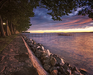 Colorful sunset over lake Balaton, Hungary