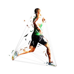 Run, low poly runner, isolated geometric vector illustration. Young polygonal running athlete, side view. Triangle shape