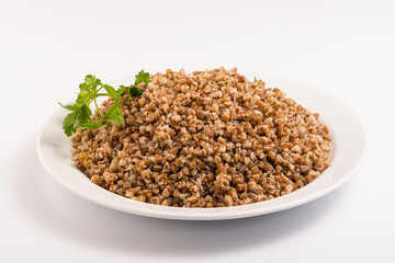 buckwheat porridge on a white plate