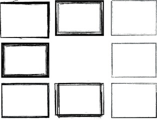 Vector Frames. rectangles for image. distress texture . Grunge Black and White borders isolated on the transparent background . Dirt effect . 