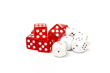 White and red glass dices isolated on white background.