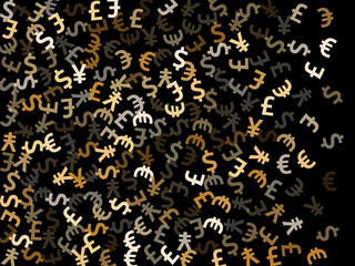 Euro dollar pound yen metallic signs scatter currency vector illustration. Business pattern. 
