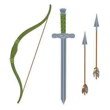 Vector Set weapons - green bow, arrow, sword