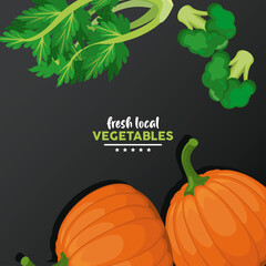 vegetables fresh local lettering with black background