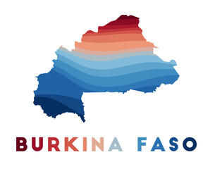Obraz premium Burkina Faso map. Map of the country with beautiful geometric waves in red and blue colors. Vivid Burkina Faso shape. Vector illustration.
