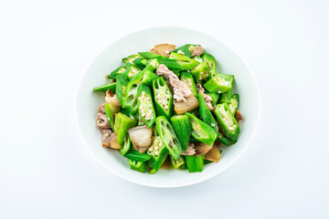 Chinese national dish, fried pork with okra