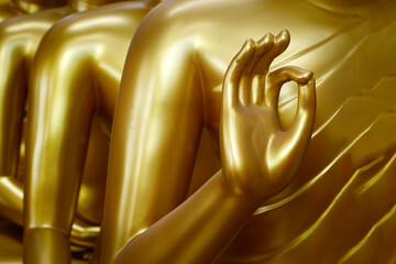 hand 's detail of   statue of buddha, in buddhist temple ,with golden color