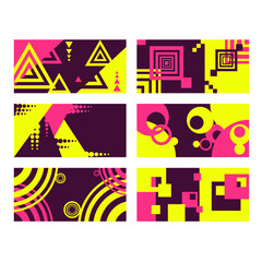 Vector graphics. Three-color geometric abstraction. A set of six images