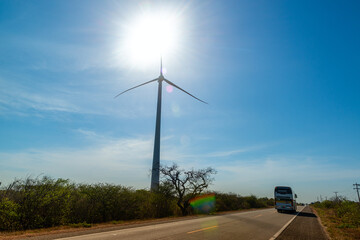 Fototapeta na wymiar Wind power wind turbines in Aracati, near Fortaleza, Ceara, Brazil on October 27, 2017.