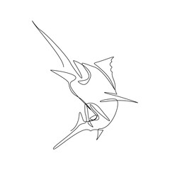 Continuous line drawing of big swimming swordfish marlin fish. One line concept of under water life. Vector illustration