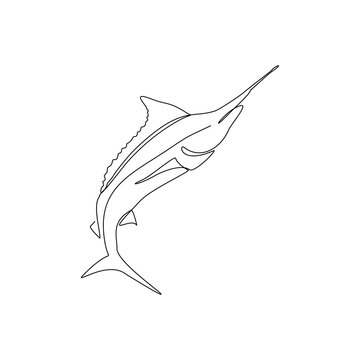 recommend clip art: Continuous line drawing of big swimming swordfish marlin fish. One line concept of under water life. Vector illustration