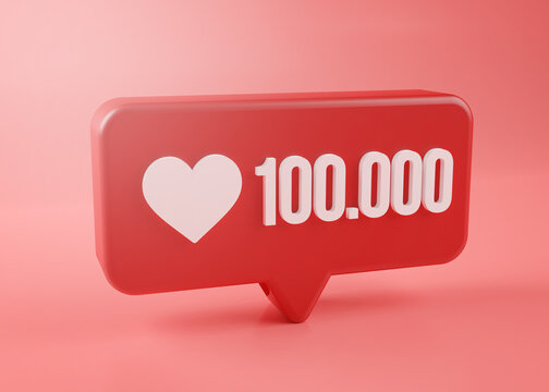 One Hundred Thousand Love Notification Icon 3D Rendering on Pink Background