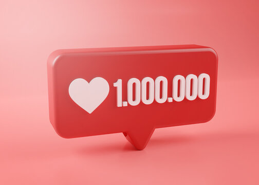 One Million Love Notification Icon 3D Rendering on Pink Background