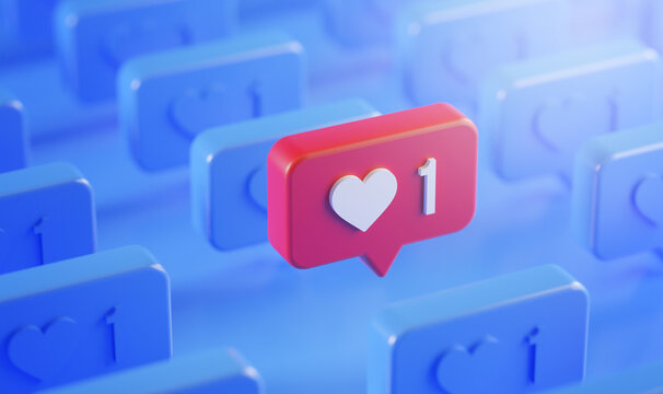 Stand out Love Notification Icon Concept in The Row 3D Rendering Blue Background