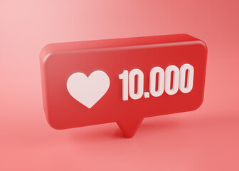 Ten Thousand Love Notification Icon 3D Rendering on Pink Background