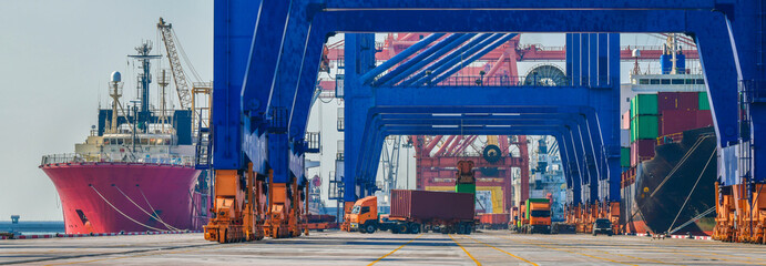 Industrial logistics and transportation of truck in Container yard for logistic and Cargo business...