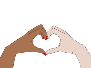 Obraz premium Illustration of different people raising doing an heart sign with their hands