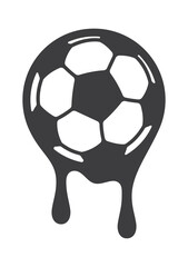 Obraz premium Vector black simple liquid symbol of flying football. Isolated on white background.