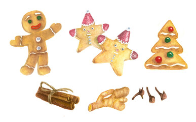 Christmas cookies set. Gingerbread, gingerman, star, spicy. Spice winter christmas Cinnamon, ginger.