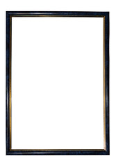 Vertical blue frame with gold border for text, picture, photo, image, text, isolated on a white background