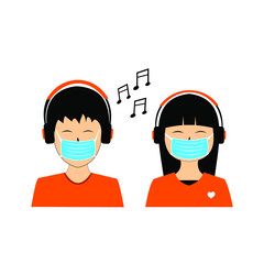 boys and girls listen to music and wear masks, sick, music, sing