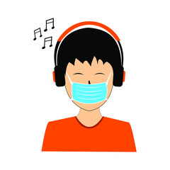 a boy listening to music and wearing a mask, virus, headphone, headset, tone