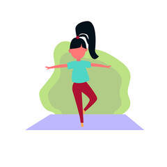 The girl does yoga at home. Sports at home. A girl in a sports uniform. Sweet flat and lustration