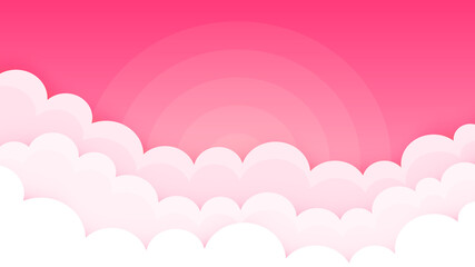 Sky and clouds background. Romantic Valentines day pink concept. Simple cartoon design. Stylish design for banner, brochure and flyer. Vector clouds background