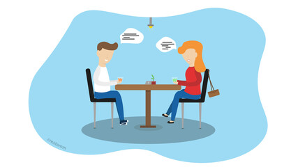 man and woman chat at the bar