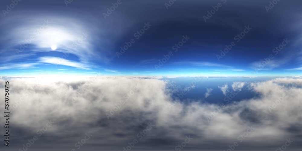 Wall mural clouds, HDRI, environment map , Round panorama, spherical panorama, equidistant projection, panorama 360, flying above the clouds,sky above the clouds, 3D rendering