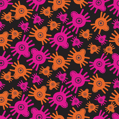 Fototapeta premium Seamless vector colorful pattern of decorative small insects ornamental spiders