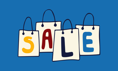 Vector template for black friday web banner or poster. Hand drawn doodle illustration of sale and discount icons. Online shopping