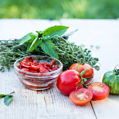 Sun-dried tomatoes and aromatic herbs
