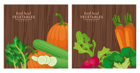 fresh local vegetables letterings in wooden backgrounds