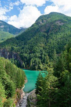 Canyon Gorge Looking Down From Height Green River Water With Mountain Peak Valley Range National Park Northern Cascades Pacific Range Washington, USA