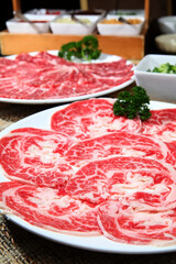 Hot Pot Ingredients, A Plate Of Wagyu Slices